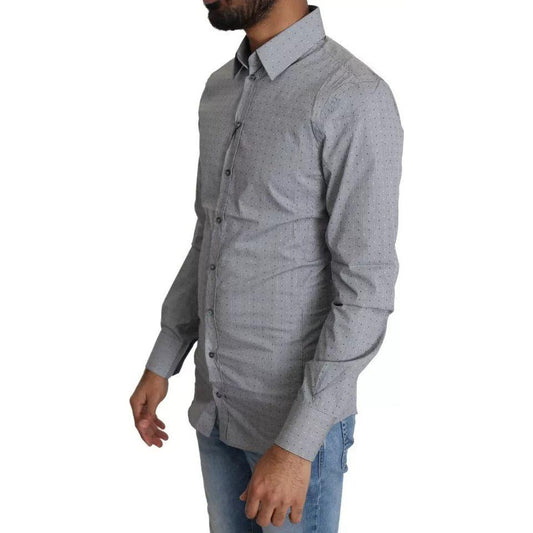 Dolce & Gabbana Gray SICILIA Dotted Semi Fitted Formal Shirt 1728,67345645728,Dolce & Gabbana,Gray,IT37 | XS,Material: 73% Cotton 23% Nylon 4% Elastane,Men,Preowned / Defect,Shirts - Men - Clothing Dolce & Gabbana TSH5484-37