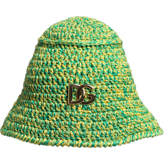 Dolce & Gabbana Green Cotton Crochet DG Logo Bucket Hat 1728,58 cm|M,67345645728,Accessories,Dolce & Gabbana,Green,Hat - Women - Accessories,Material: 100% Cotton,New with tags,Women,Women - Accessories Dolce & Gabbana HAT9858-58