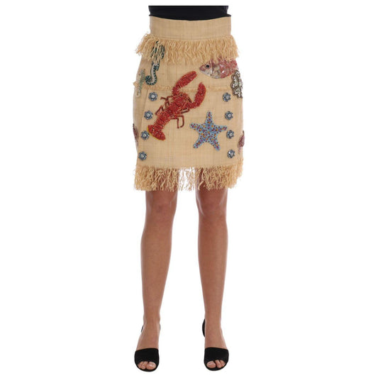 Dolce & Gabbana High-Waist Crystal-Embellished Skirt 1728,67345645728,Beige,Dolce & Gabbana,IT36 | XS,IT38 | S,Material: 100% Palm Fiber,New with tags,Skirts - Women - Clothing,Women Dolce & Gabbana SKI1137-2