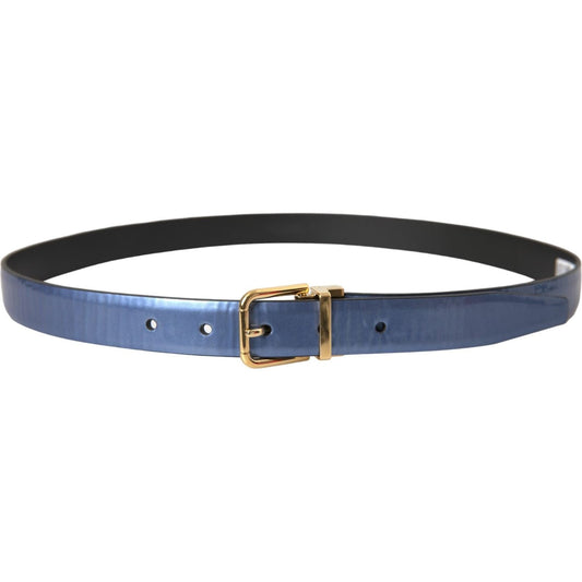 Dolce & Gabbana Metallic Blue Leather Gold Metal Buckle Belt 1728,67345645728,90 cm / 36 Inches,Accessories,Belts - Men - Accessories,Blue,Dolce & Gabbana,Material: 100% Calfskin Leather,Men,Men - Accessories,New with tags Dolce & Gabbana BEL9228-90