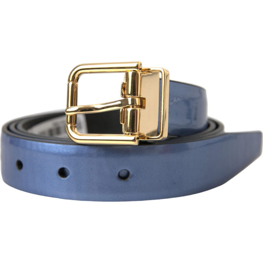 Dolce & Gabbana Metallic Blue Leather Gold Metal Buckle Belt 1728,67345645728,90 cm / 36 Inches,Accessories,Belts - Men - Accessories,Blue,Dolce & Gabbana,Material: 100% Calfskin Leather,Men,Men - Accessories,New with tags Dolce & Gabbana BEL9228-90