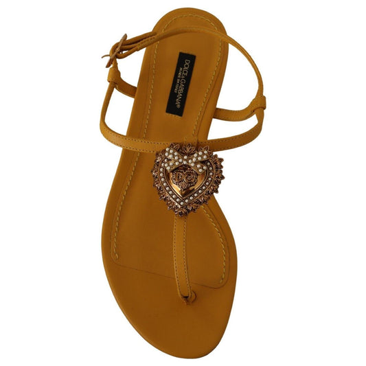Dolce & Gabbana Mustard T-Strap Flat Sandals with Heart Embellishment 1728,67345645728,Dolce & Gabbana,EU35/US4.5,Material: 100% Leather,New with tags,Sandals - Women - Shoes,Women,Yellow Dolce & Gabbana LA9729 - 35
