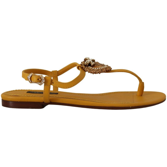 Dolce & Gabbana Mustard T-Strap Flat Sandals with Heart Embellishment 1728,67345645728,Dolce & Gabbana,EU35/US4.5,Material: 100% Leather,New with tags,Sandals - Women - Shoes,Women,Yellow Dolce & Gabbana LA9729 - 35