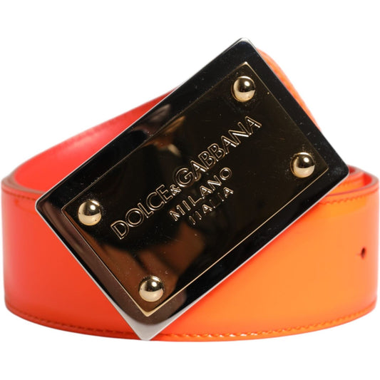 Dolce & Gabbana Orange Gold Tone Metal Logo Buckle Belt 100 cm / 40 Inches,105 cm / 42 Inches,1728,67345645728,85 cm / 34 Inches,90 cm / 36 Inches,95 cm / 38 Inches,Accessories,Belts - Men - Accessories,Dolce & Gabbana,Material: 100% Calf Leather,Men,Men