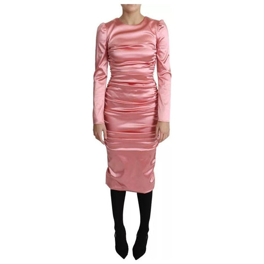 Dolce & Gabbana Pink Long Sleeves Bodycon Sheath Midi Dress 1728,67345645728,Dolce & Gabbana,Dresses - Women - Clothing,IT38 | XS,Material: 65% Acetate 29% Nylon 6% Elastane,Pink,Preowned / Defect,Women Dolce & Gabbana DR2696-38