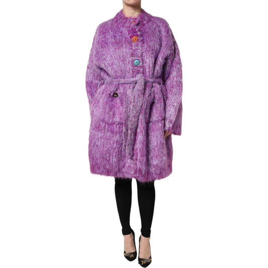 Dolce & Gabbana Purple Button Embellished Trench Coat Jacket 1728,67345645728,Dolce & Gabbana,IT36|XXS,IT38 | XS,IT40|S,IT42|M,IT44 | L,Jackets & Coats - Women - Clothing,Material: 26% Wool 25% Mohair 25% Polyester Film Fiber 18% Nylon 6% Virgin Wool,New