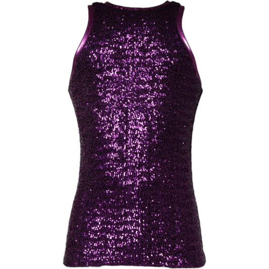 Dolce & Gabbana Purple Sequin Round Neck Sleeveless T-shirt 1728,67345645728,Dolce & Gabbana,IT48 | M,Material: 94% Nylon 6% Elastane,Men,New with tags,Purple,T-Shirts - Men - Clothing Dolce & Gabbana TSH87106-48
