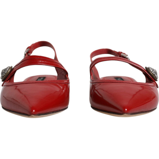 Dolce & Gabbana Red Leather Slingback Flats Sandals Shoes 1728,67345645728,Dolce & Gabbana,EU39/US8.5,Flat Shoes - Women - Shoes,Material: 100% Calf Leather,Preowned / Defect,Red,Shoes,Women,Women - Shoes Dolce & Gabbana LA12024-39