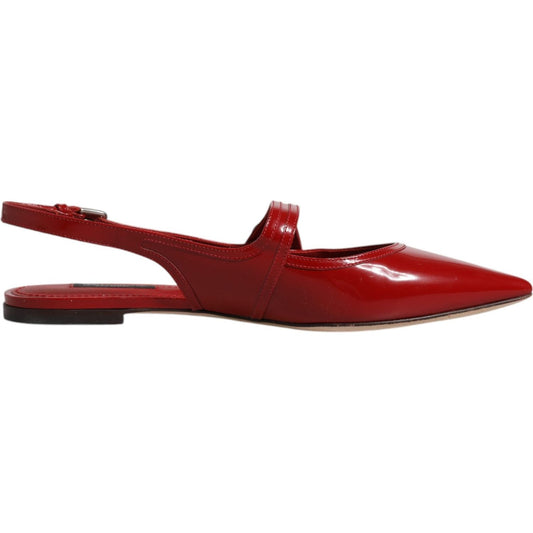 Dolce & Gabbana Red Leather Slingback Flats Sandals Shoes 1728,67345645728,Dolce & Gabbana,EU39/US8.5,Flat Shoes - Women - Shoes,Material: 100% Calf Leather,Preowned / Defect,Red,Shoes,Women,Women - Shoes Dolce & Gabbana LA12024-39