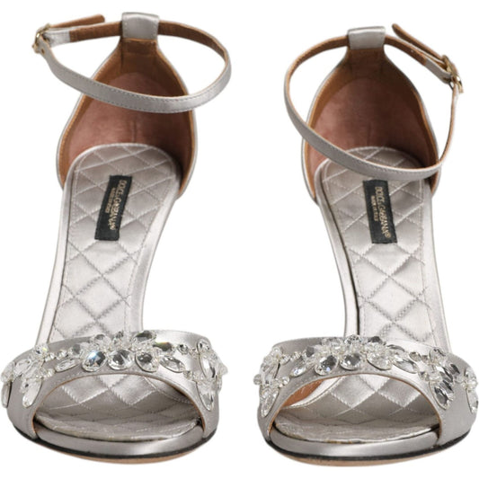 Dolce & Gabbana Silver Ankle Strap Crystal Sandals Shoes 1728,67345645728,Dolce & Gabbana,EU37/US7,Material: 68% Viscose 32% Silk,Preowned / Defect,Sandals - Women - Shoes,Shoes,Silver,Women,Women - Shoes Dolce & Gabbana LA12003-37
