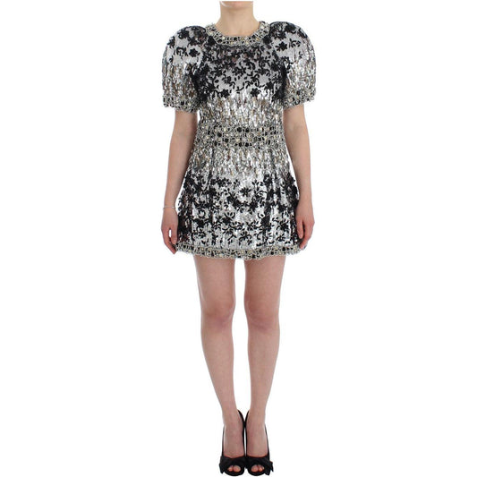 Dolce & Gabbana Silver Crystal Embellished Shift Dress Masterpiece 1728,67345645728,Dolce & Gabbana,Dresses - Women - Clothing,Fur,IT40|S,Material: 100% Goatskin,New with tags,Shearling,Silver,Women Dolce & Gabbana SIG12480-1
