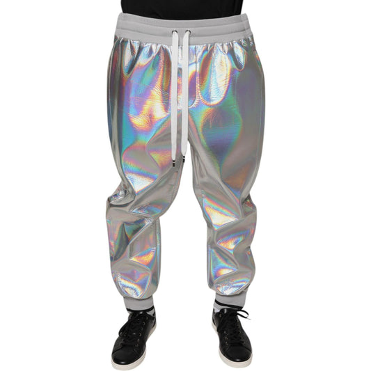 Dolce & Gabbana Silver Iridescent Men Jogger Sweatpants Pants 1728,67345645728,Dolce & Gabbana,IT50 | L,IT52 | XL,Jeans & Pants - Men - Clothing,Material: 100% Polyester,Men,New with tags,Silver Dolce & Gabbana PAN75555-50