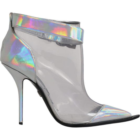 Dolce & Gabbana Silver Iridescent Pointed Short Boots Shoes 1728,67345645728,Boots - Women - Shoes,Dolce & Gabbana,EU39/US8.5,Material: 70% PVC 20% Calf Leather 7% PU 3% Polyester,Preowned / Defect,Shoes,Silver,Women,Women - Shoes Dolce & Gabbana LA12004-