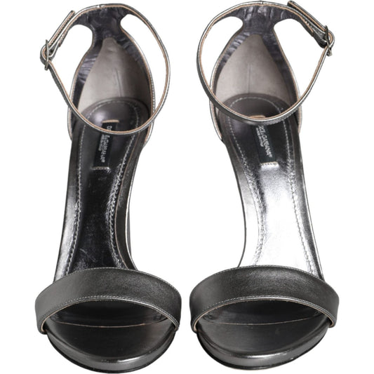 Dolce & Gabbana Silver KEIRA Heels Ankle Strap Sandals Shoes 1728,67345645728,Dolce & Gabbana,EU40/US9.5,Material: 100% Lamb Leather,Preowned / Defect,Sandals - Women - Shoes,Silver,Women Dolce & Gabbana LA11339-40