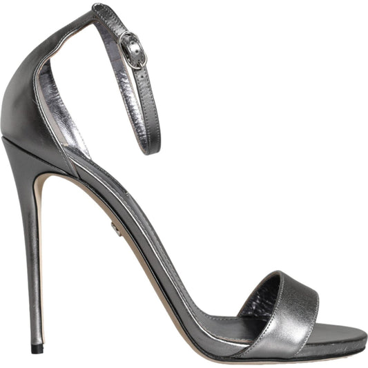 Dolce & Gabbana Silver KEIRA Heels Ankle Strap Sandals Shoes 1728,67345645728,Dolce & Gabbana,EU40/US9.5,Material: 100% Lamb Leather,Preowned / Defect,Sandals - Women - Shoes,Silver,Women Dolce & Gabbana LA11339-40