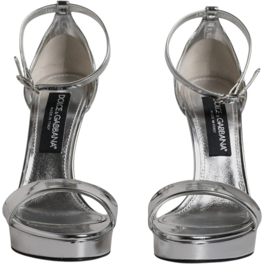 Dolce & Gabbana Silver KEIRA Heels Ankle Strap Sandals Shoes 1728,67345645728,Dolce & Gabbana,EU39/US8.5,Material: 60% Polyurethane 40% Polyester,Preowned / Defect,Sandals - Women - Shoes,Shoes,Silver,Women,Women - Shoes Dolce & Gabbana LA12033-39
