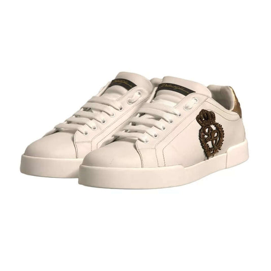 Dolce & Gabbana White Crown Patch Portofino Sneakers Shoes 1728,67345645728,Dolce & Gabbana,EU39.5/US6.5,Material: 100% Calfskin,Men,Preowned / Defect,Sneakers - Men - Shoes,White Dolce & Gabbana MV6850-43.5