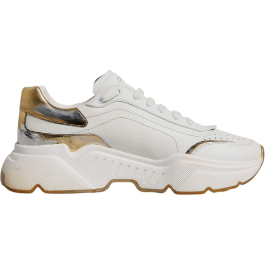 Dolce & Gabbana White Gold DAYMASTER Leather Sneakers Shoes 1728,67345645728,Dolce & Gabbana,EU42/US9,Material: 100% Calf Leather,Men,Men - Shoes,Preowned / Defect,Shoes,Sneakers - Men - Shoes,White Dolce & Gabbana MV6781-42