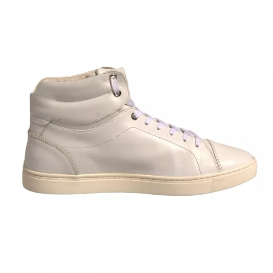 Dolce & Gabbana White London Logo High Top Sneakers Shoes 1728,67345645728,Dolce & Gabbana,EU41/US8,Material: 100% Calf Leather,Men,Men - Shoes,Preowned / Defect,Shoes,Sneakers - Men - Shoes,White Dolce & Gabbana MV6813#2-41