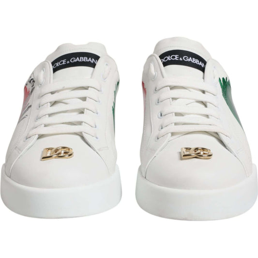 Dolce & Gabbana White Portofino Made In Italy Print Sneakers Shoes 1728,67345645728,Dolce & Gabbana,EU 41 | US 8,Material: 100% Calf Leather,Men,Preowned / Defect,Sneakers - Men - Shoes,White Dolce & Gabbana MV6780-41