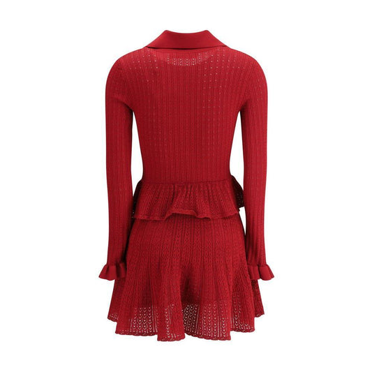 Self-Portrait Pointelle knit short Dress 1728,72470364320,Bordeaux,Clothing,Dresses - Women - Clothing,M,New with tags,S,Self-Portrait,Women,Women - Clothing Self-Portrait SE-PF25093SBUBURGUNDY-M