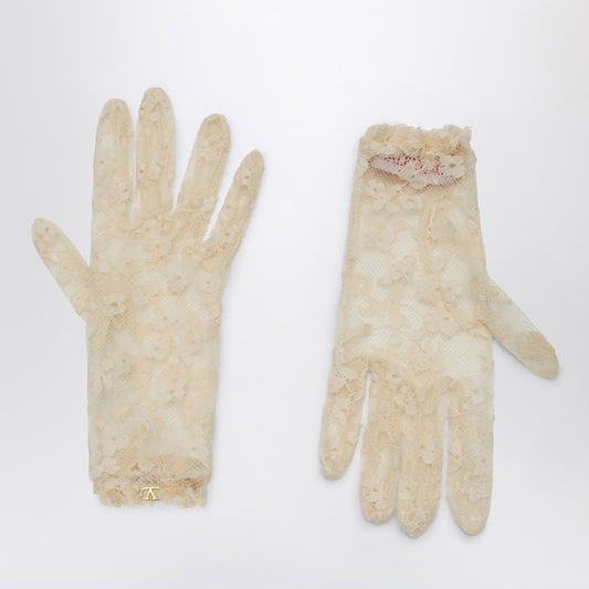 Valentino Garavani Vlogo Signature butter-coloured lace gloves LDin,Spring - Summer 2025,Women,Women > Accessories,Women > Accessories > Scarves Hats & Gloves,Yes Eu Valentino Garavani 6W0GD00HNDQ/Q_VALE-YBA_120