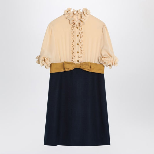 Valentino Mini dress with ruffles and bow in silk LDin,Spring - Summer 2025,Women,Women > Clothing,Women > Clothing > Dresses,Yes Eu Valentino 6B0VADJ698T/Q_VALE-DSV_102